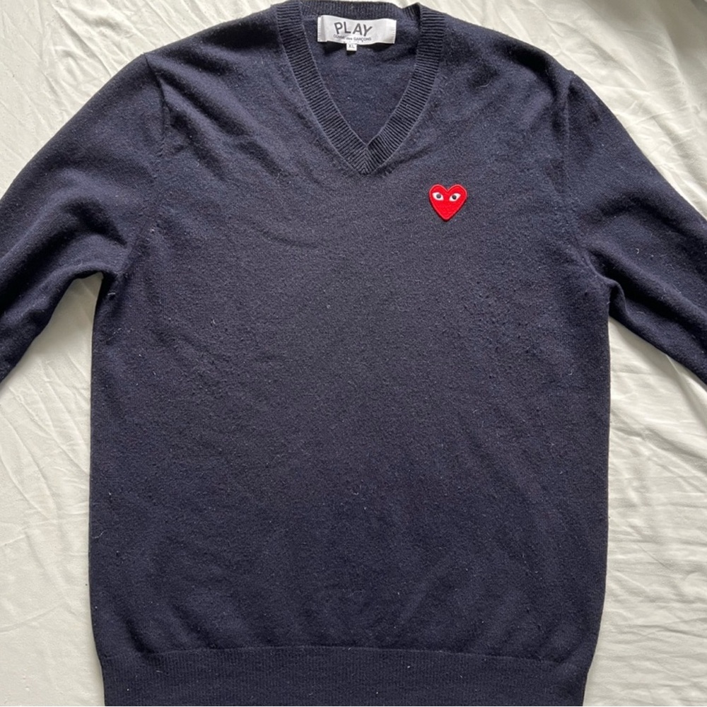 Commes Des Garçons Play Wool V-Neck Sweater